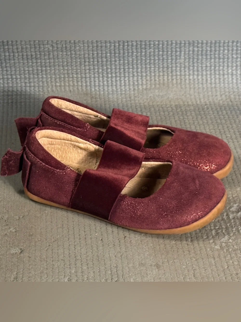 Livie & Luca Ballet Bows Flat Burgundy Shimmer Suede Shoes Toddler Size 8C